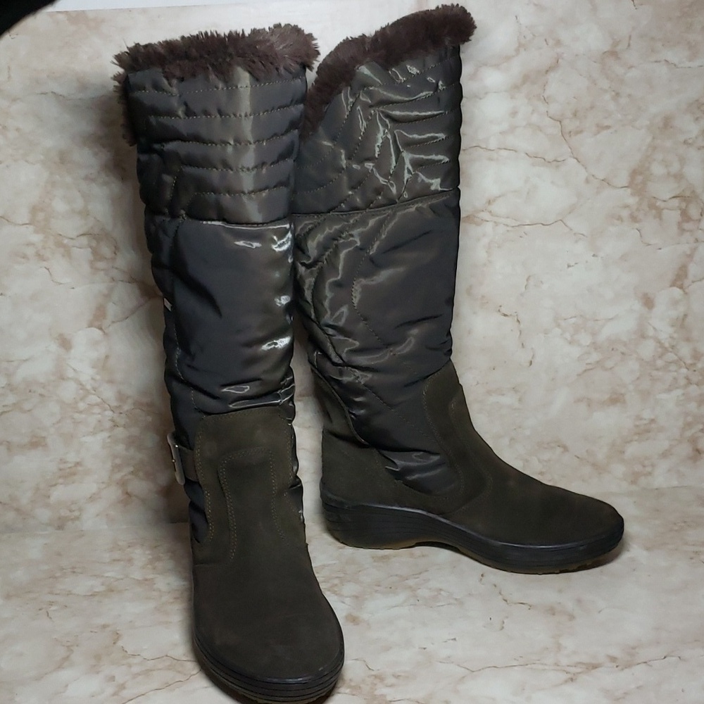 Pajar Brown Faux Fur Lined Quilted Nylon Tall Snow Winter Women Boots Size 7/7.5